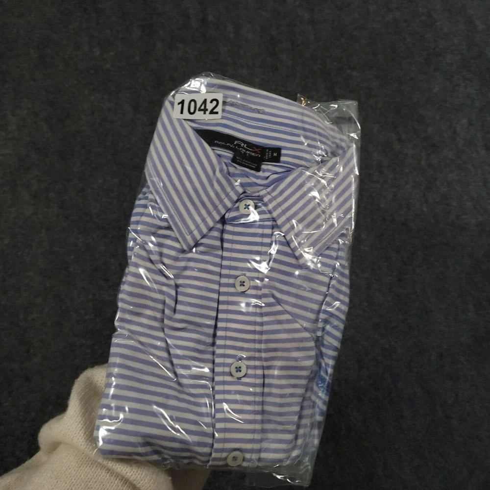 Rlx Polo Ralph Lauren Polo Shirt Mens M Blue Striped Performance‎ U.S  Sr Open